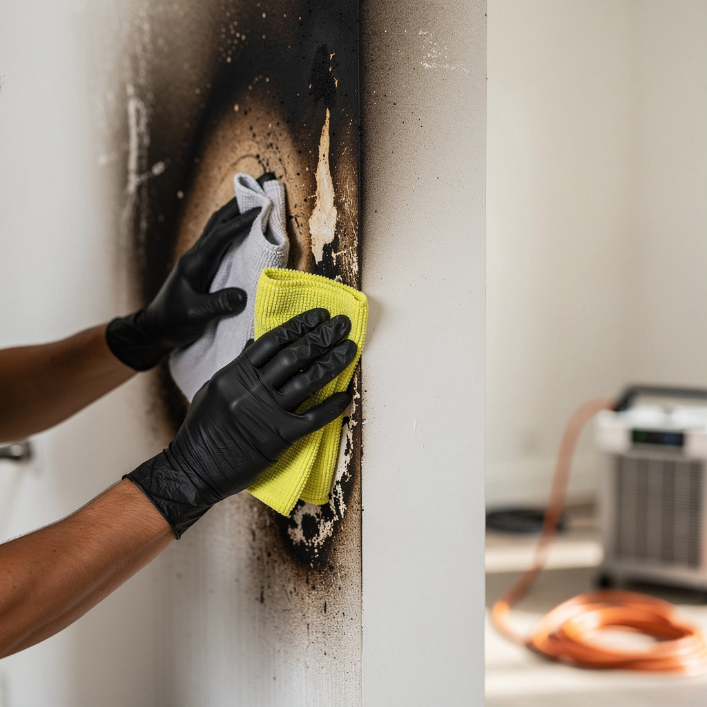 Rainbow Restoration of San Diego County expert performing fire damage assessment and structural repair in a home